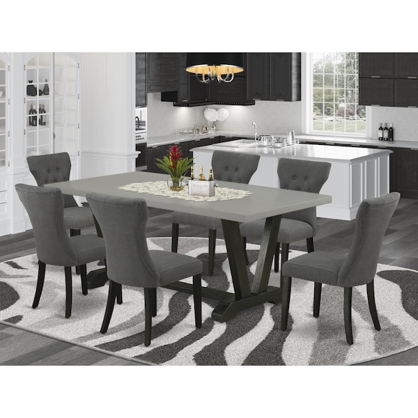 East West Furniture 7 Piece V-Style Dining Room Table Set - Dark Gotham Gray V697GA650-7 - main